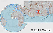 Gray Location Map of Dimbokro, hill shading