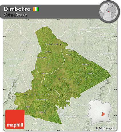 Satellite Map of Dimbokro, lighten