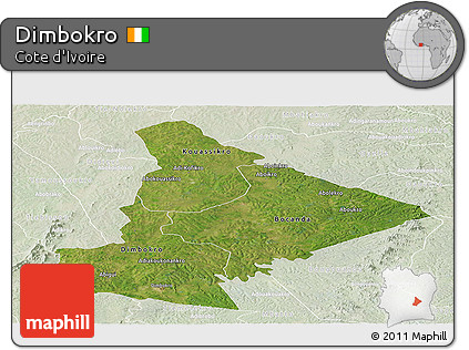 Satellite Panoramic Map of Dimbokro, lighten