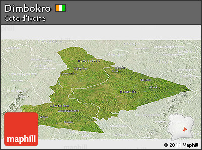 Satellite Panoramic Map of Dimbokro, lighten