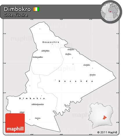 Silver Style Simple Map of Dimbokro, cropped outside