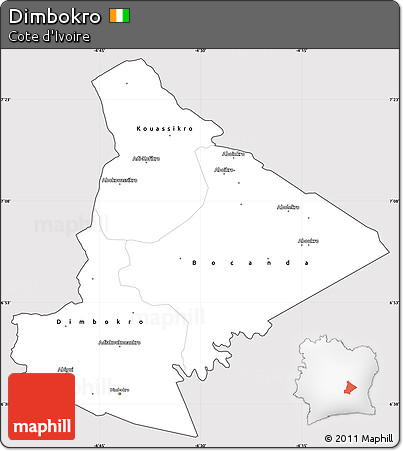 Silver Style Simple Map of Dimbokro, cropped outside