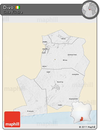 Classic Style 3D Map of Divo, single color outside