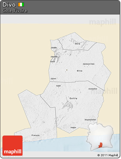 Classic Style 3D Map of Divo, single color outside