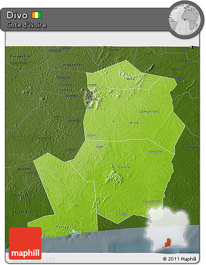 Physical 3D Map of Divo, darken