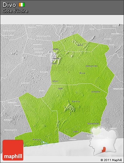 Physical 3D Map of Divo, lighten, desaturated