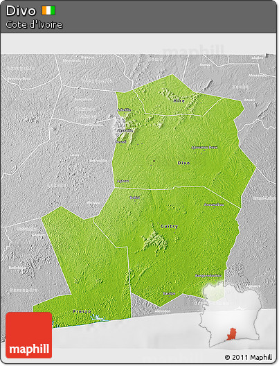 Physical 3D Map of Divo, lighten, desaturated