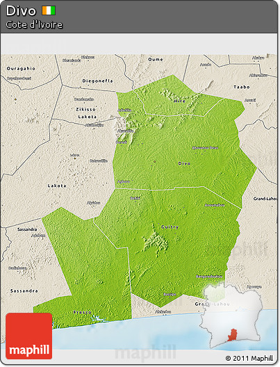 Physical 3D Map of Divo, shaded relief outside