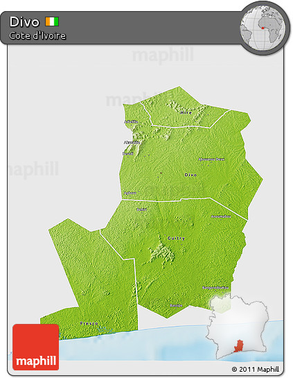 Physical 3D Map of Divo, single color outside