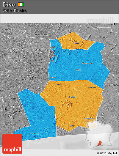 Political 3D Map of Divo, desaturated