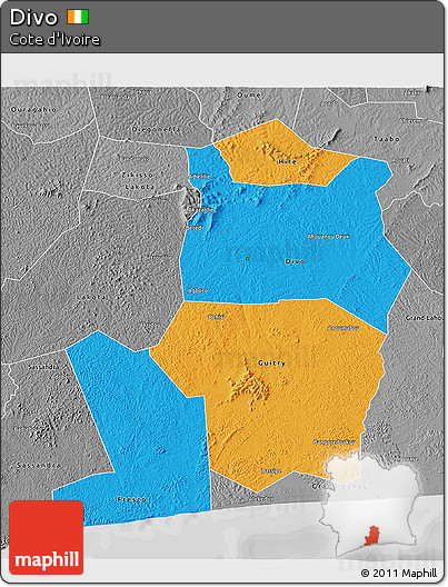 Political 3D Map of Divo, desaturated