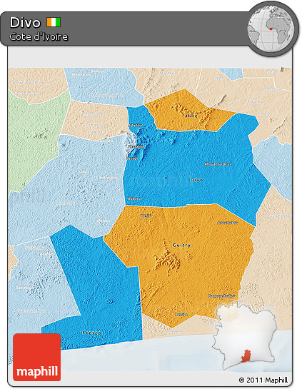 Political 3D Map of Divo, lighten