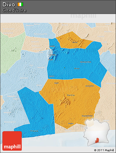 Political 3D Map of Divo, lighten