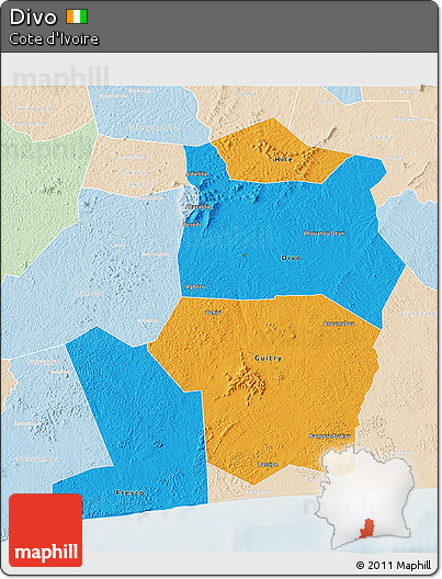 Political 3D Map of Divo, lighten