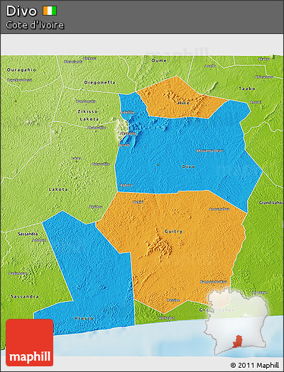 Political 3D Map of Divo, physical outside