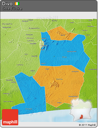 Political 3D Map of Divo, physical outside