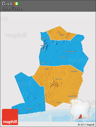 Political 3D Map of Divo, single color outside