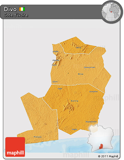 Political Shades 3D Map of Divo, single color outside