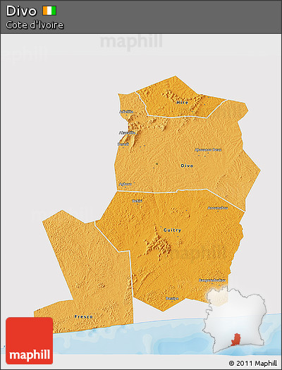 Political Shades 3D Map of Divo, single color outside