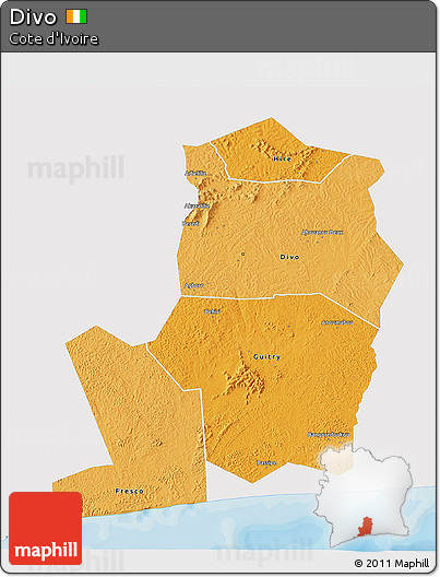 Political Shades 3D Map of Divo, single color outside