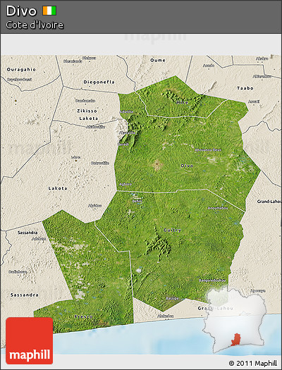 Satellite 3D Map of Divo, shaded relief outside