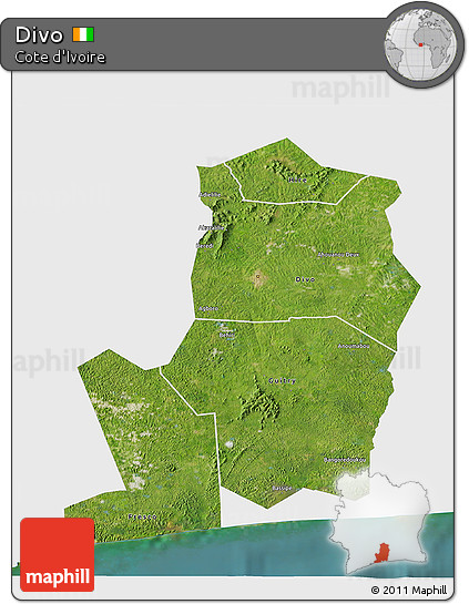 Satellite 3D Map of Divo, single color outside