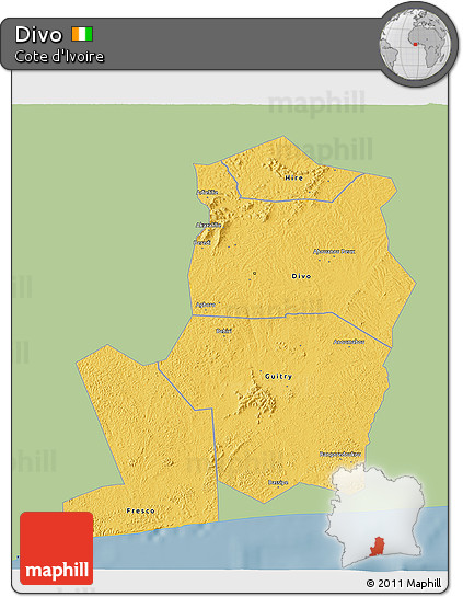 Savanna Style 3D Map of Divo, single color outside