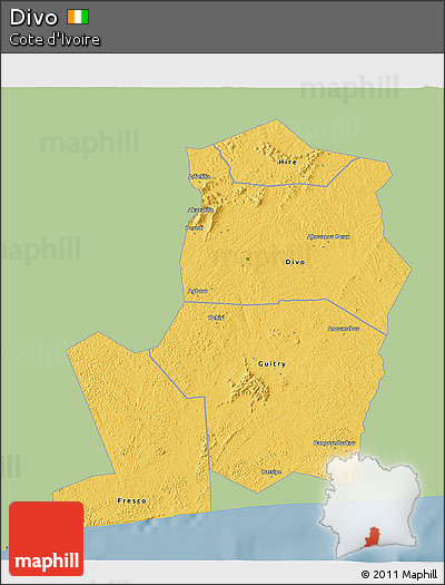 Savanna Style 3D Map of Divo, single color outside