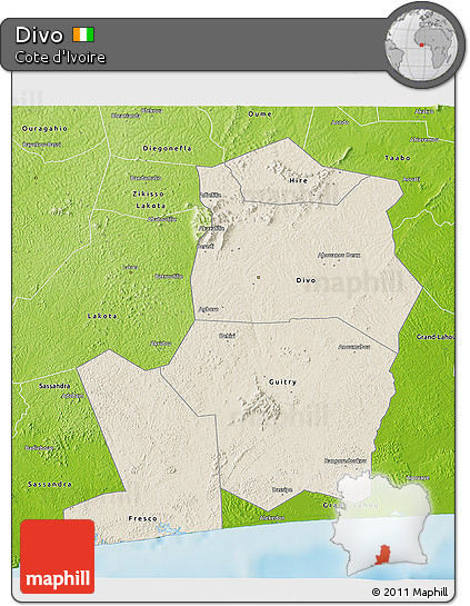Shaded Relief 3D Map of Divo, physical outside