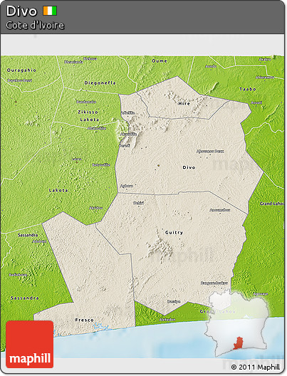Shaded Relief 3D Map of Divo, physical outside