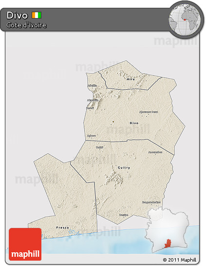 Shaded Relief 3D Map of Divo, single color outside