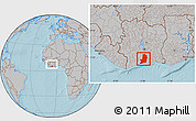Gray Location Map of Divo, within the entire country, hill shading