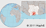 Gray Location Map of Divo, highlighted country, within the entire country