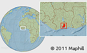 Savanna Style Location Map of Divo, within the entire country, hill shading