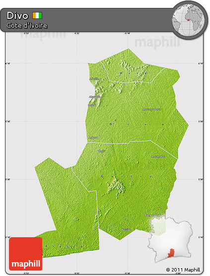 Physical Map of Divo, cropped outside