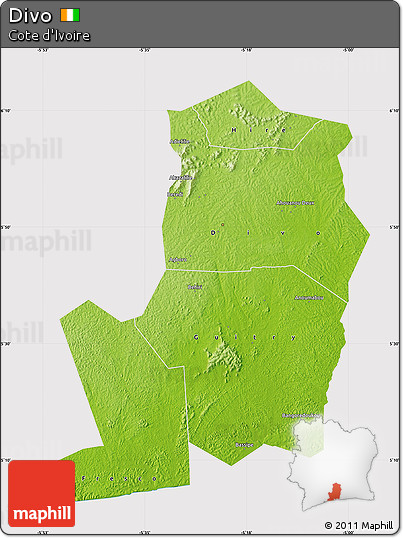 Physical Map of Divo, cropped outside