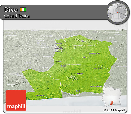 Physical Panoramic Map of Divo, lighten, semi-desaturated
