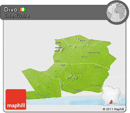 Physical Panoramic Map of Divo, single color outside