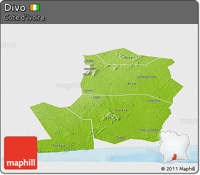 Physical Panoramic Map of Divo, single color outside