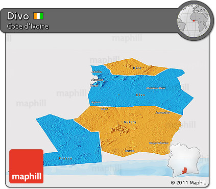 Political Panoramic Map of Divo, single color outside