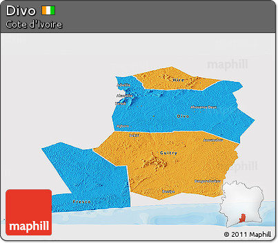 Political Panoramic Map of Divo, single color outside