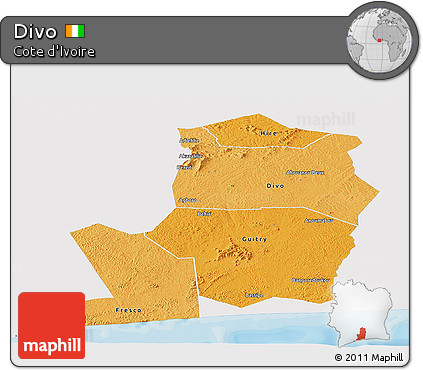 Political Shades Panoramic Map of Divo, single color outside