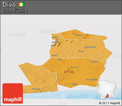 Political Shades Panoramic Map of Divo, single color outside