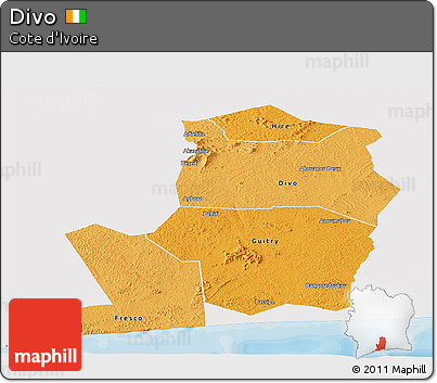 Political Shades Panoramic Map of Divo, single color outside