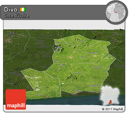 Satellite Panoramic Map of Divo, darken