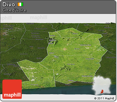 Satellite Panoramic Map of Divo, darken