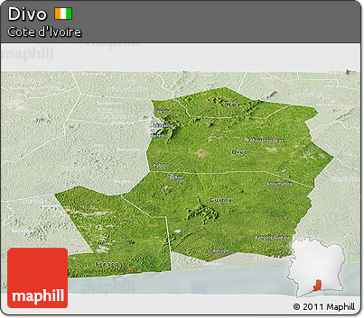 Satellite Panoramic Map of Divo, lighten
