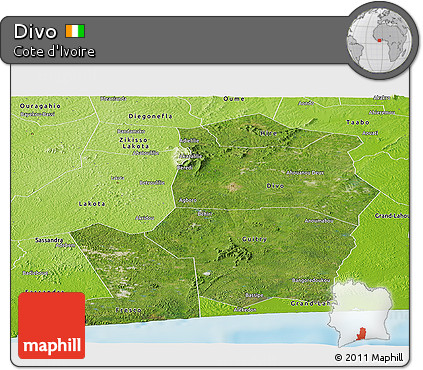 Satellite Panoramic Map of Divo, physical outside
