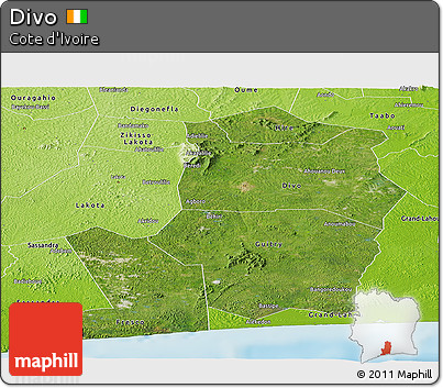 Satellite Panoramic Map of Divo, physical outside