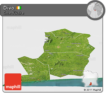 Satellite Panoramic Map of Divo, single color outside